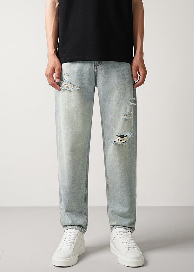 Light Blue Ripped Cropped Jeans for Men - 28 / Light Blue - Men’s Jeans