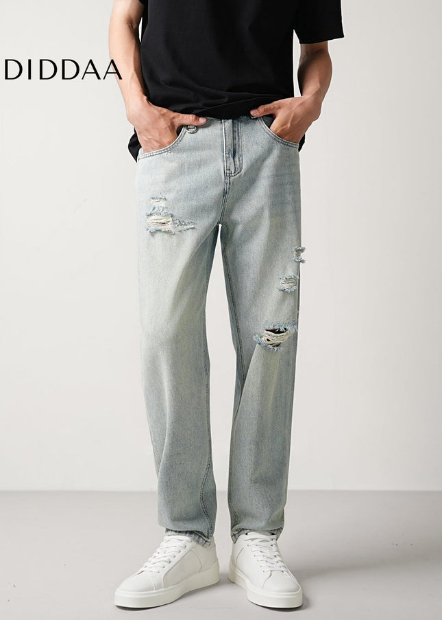 Light Blue Ripped Cropped Jeans for Men - Men’s Jeans