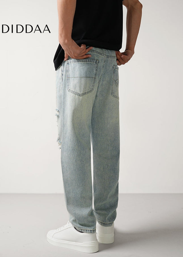 Light Blue Ripped Cropped Jeans for Men - Men’s Jeans