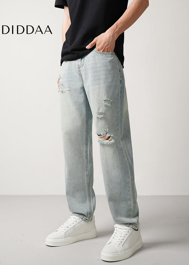 Light Blue Ripped Cropped Jeans for Men - Men’s Jeans