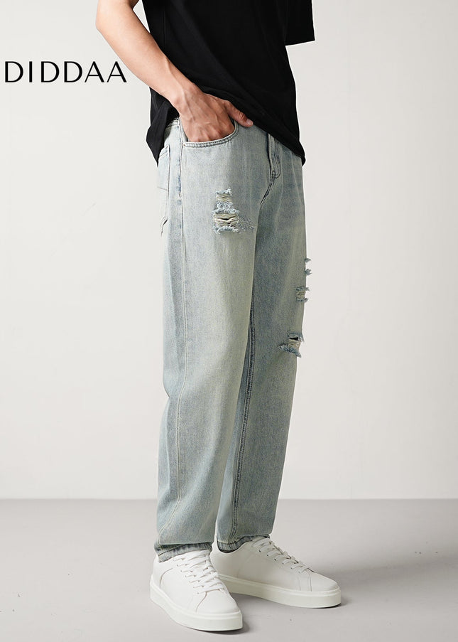 Light Blue Ripped Cropped Jeans for Men - Men’s Jeans