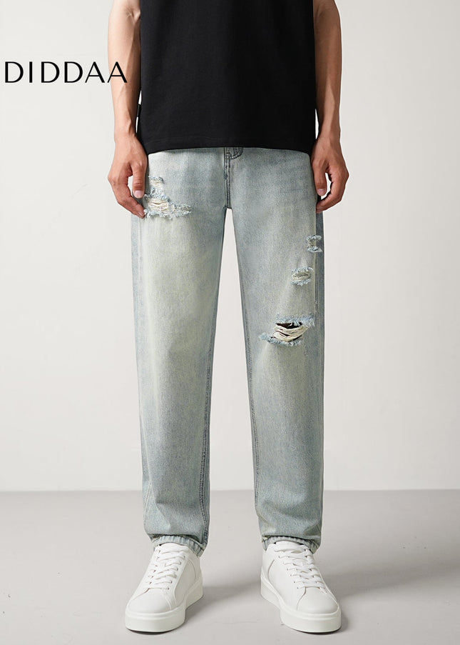 Light Blue Ripped Cropped Jeans for Men - Men’s Jeans