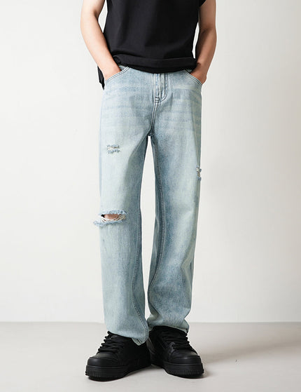 Light Blue Ripped Distressed Loose Straight Jeans - 28 / Light Blue - Men’s Jeans