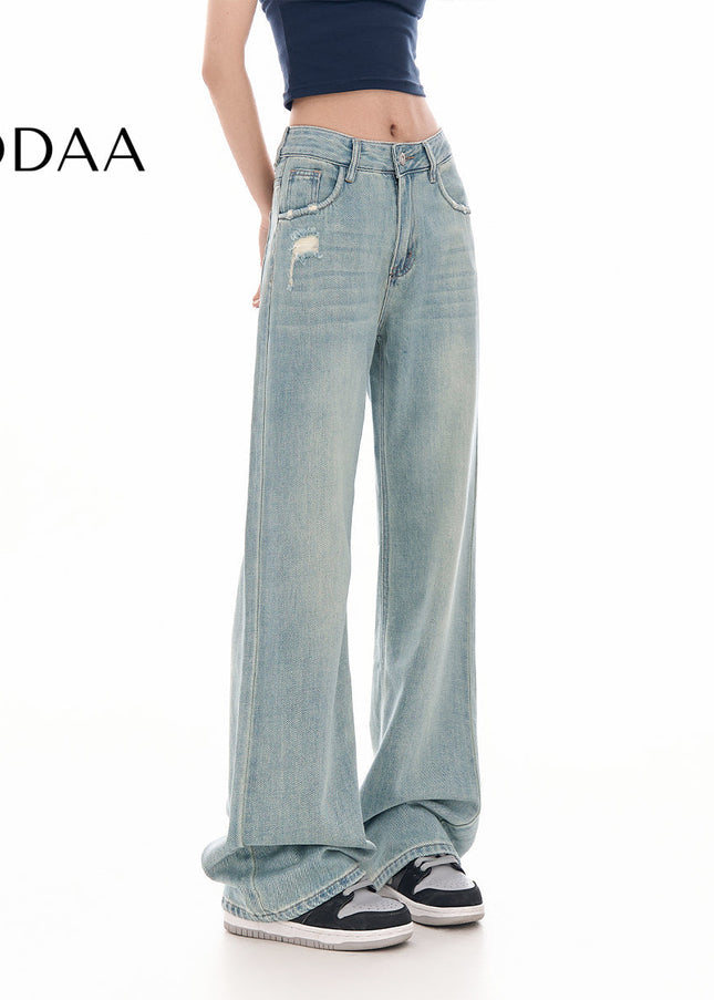 Light Blue Ripped High Waist Slim Jeans - Women’s Jeans
