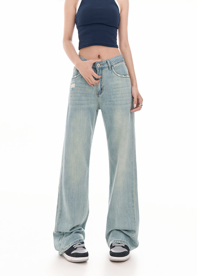 Light Blue Ripped High Waist Slim Jeans - Women’s Jeans