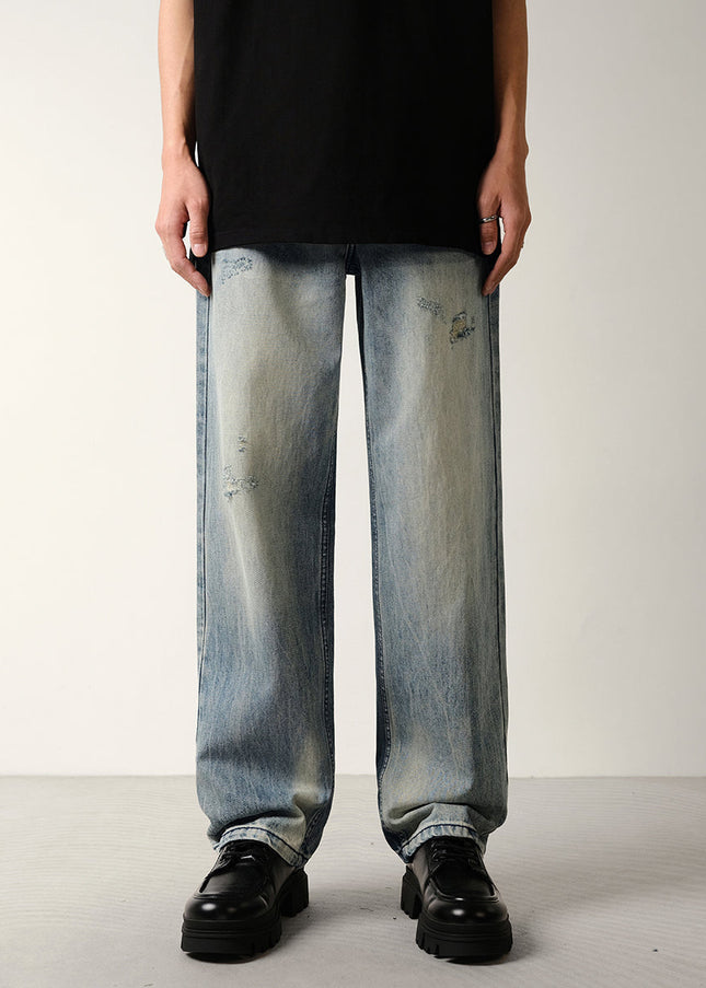Light Blue Ripped Loose Straight Leg Jeans - 28 / Light Blue - Men’s Jeans
