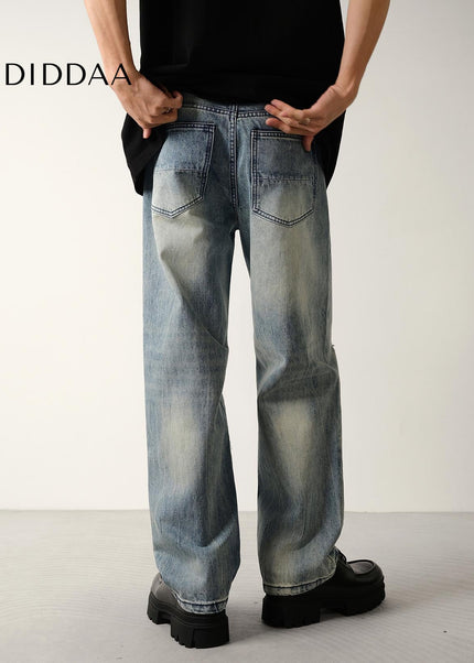 Light Blue Ripped Loose Straight Leg Jeans - Men’s Jeans