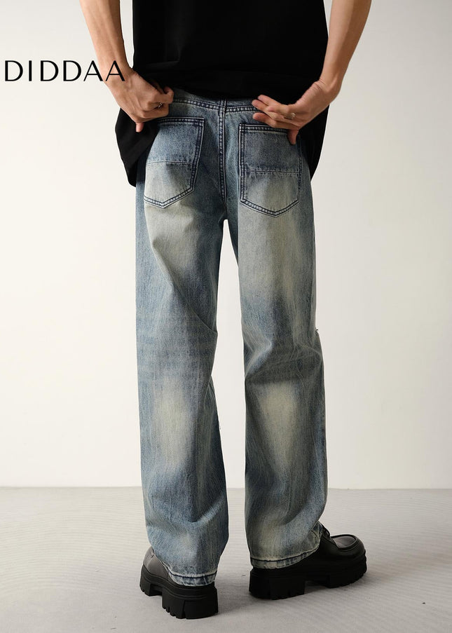 Light Blue Ripped Loose Straight Leg Jeans - Men’s Jeans