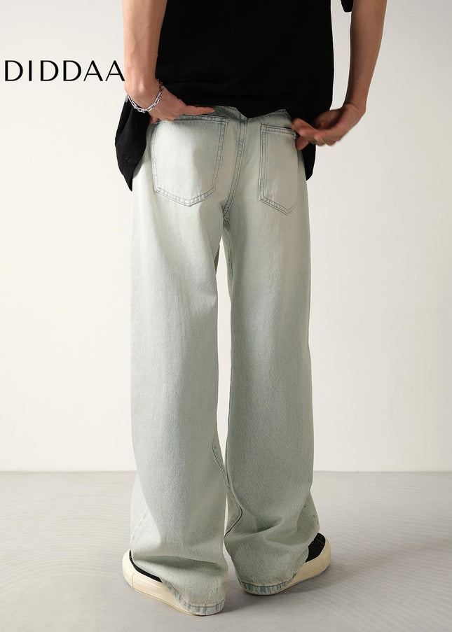 Light Blue Ripped Scimitar Jeans Men’s Loose Wide-Leg Trousers - Men’s Jeans