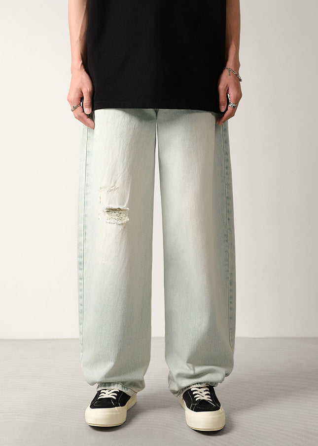 Light Blue Ripped Scimitar Jeans Men’s Loose Wide-Leg Trousers - S / Light Blue - Men’s Jeans