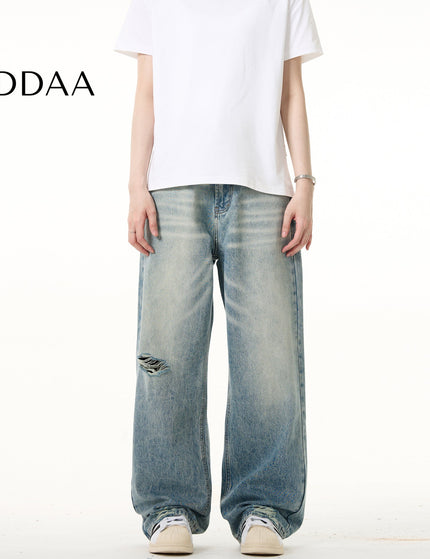 Light Blue Ripped Straight Leg Jeans for Men and Women - S / Light Blue - Men’s Jeans