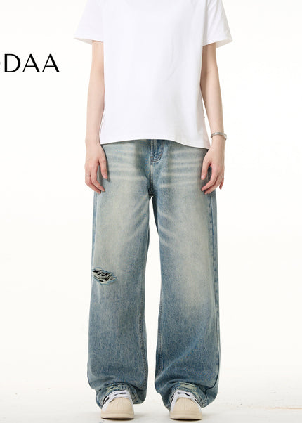 Light Blue Ripped Straight Leg Jeans for Men and Women - S / Light Blue - Men’s Jeans