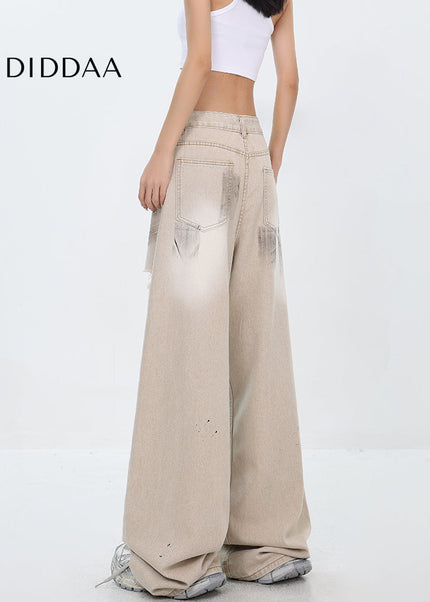Light Blue Ripped Street Graffiti Wide Leg Jeans - Women’s Jeans