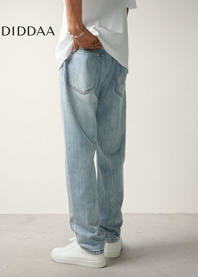 Light Blue Ripped Wash Summer Jeans Men’s Tapered Trousers - Men’s Jeans
