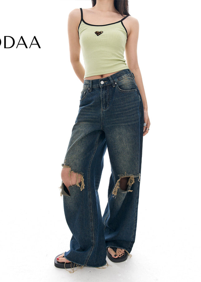 Light Blue Ripped Wide-Leg Jeans for Women by AGUA - Women’s Jeans