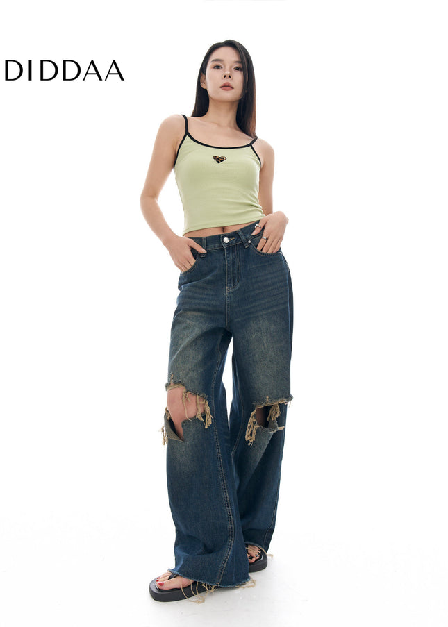 Light Blue Ripped Wide-Leg Jeans for Women by AGUA - Women’s Jeans