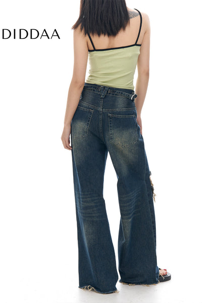 Light Blue Ripped Wide-Leg Jeans for Women by AGUA - Women’s Jeans