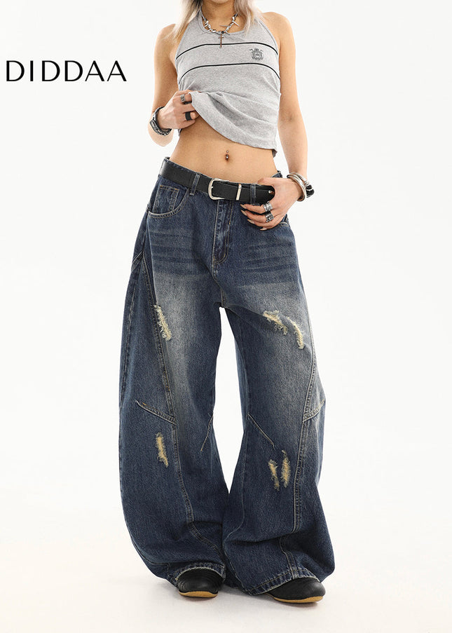 Light Blue Ripped Wide-Leg Scimitar Jeans for Women - Women’s Jeans