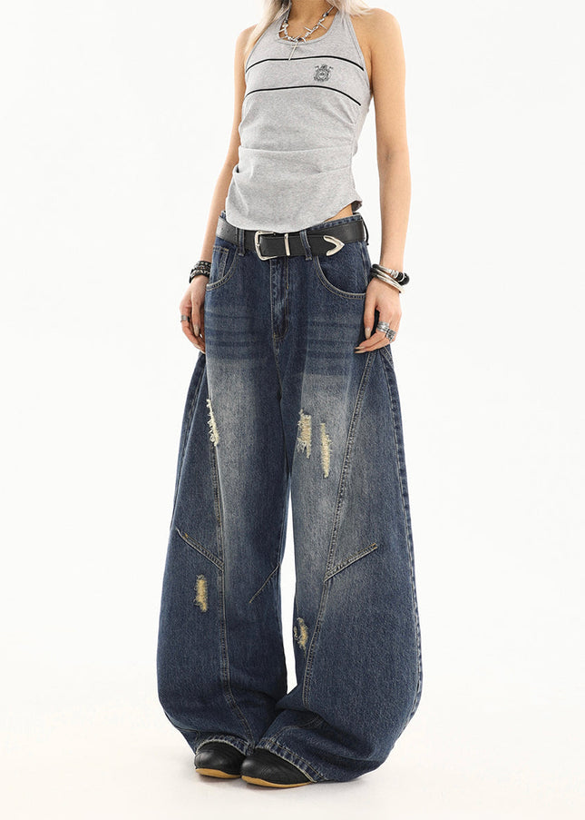 Light Blue Ripped Wide-Leg Scimitar Jeans for Women - Women’s Jeans