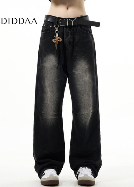 Light Blue Sandblasted Vintage Wide-Leg Jeans Men’s Retro - Men’s Jeans