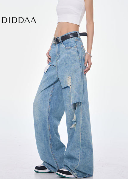 Light Blue Spliced Pocket Frayed High Waist Jeans - Women’s Jeans