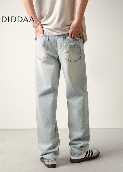 Light Blue Structured Slim Jeans for Men with Nostalgic Wash - Men’s Jeans