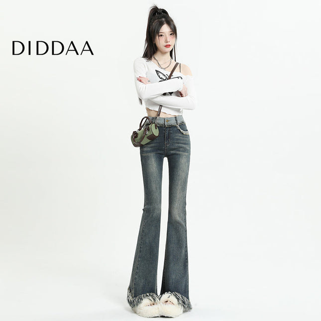 Light Blue Tassel Raw Edge Flared Jeans - Women’s Jeans