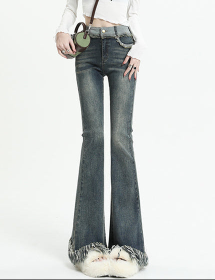 Light Blue Tassel Raw Edge Flared Jeans - XS / Vintage Blue - Women’s Jeans
