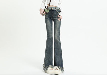 Light Blue Tassel Raw Edge Flared Jeans - XS / Vintage Blue - Women’s Jeans