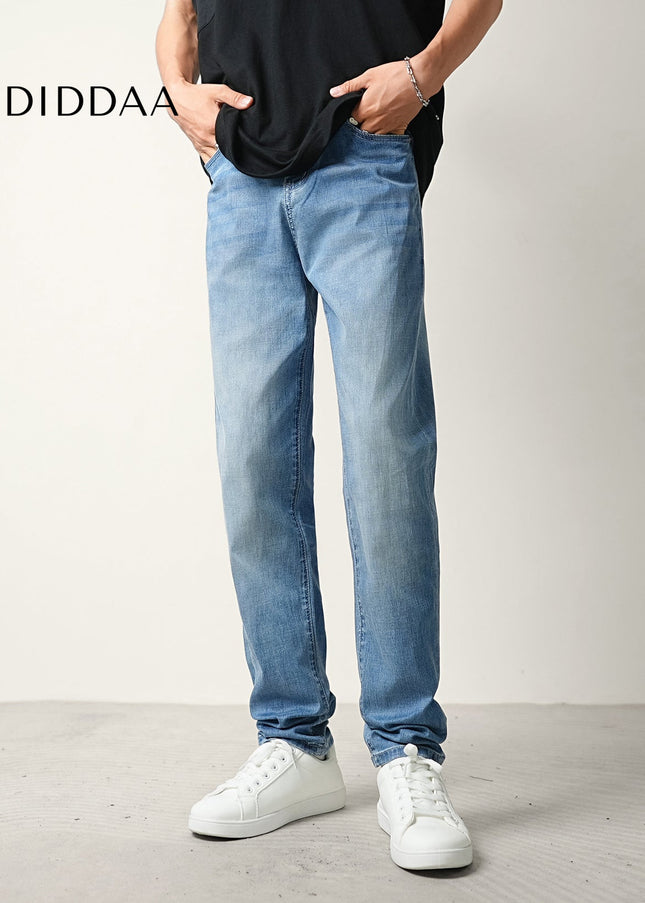 Light Blue Thin Loose Tapered Stretch Jeans Men’s Summer - Men’s Jeans