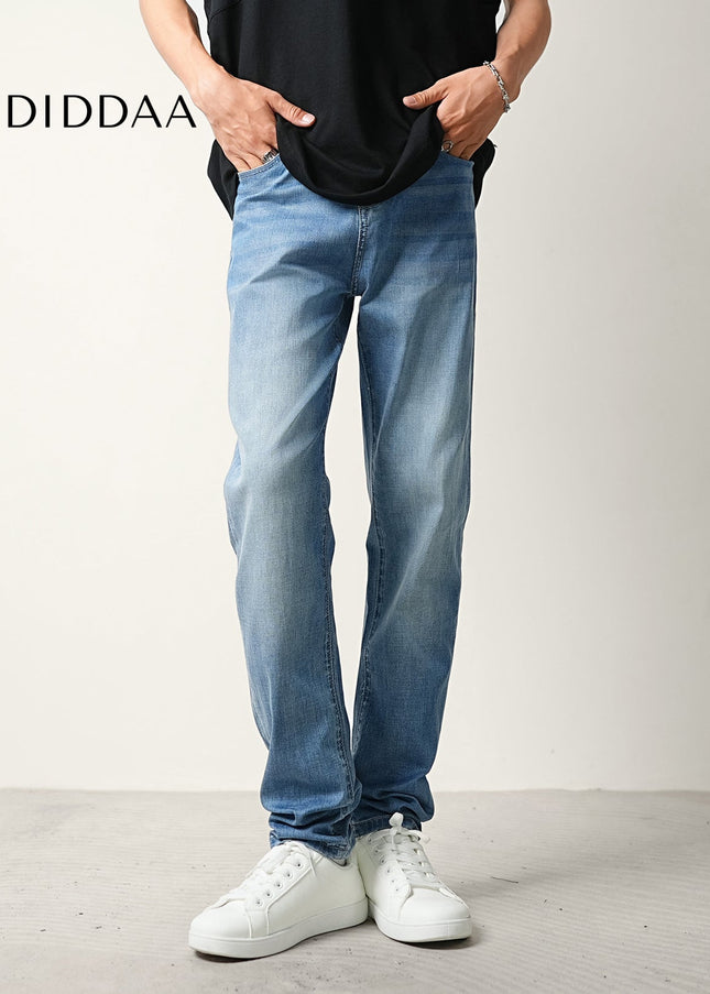 Light Blue Thin Loose Tapered Stretch Jeans Men’s Summer - Men’s Jeans