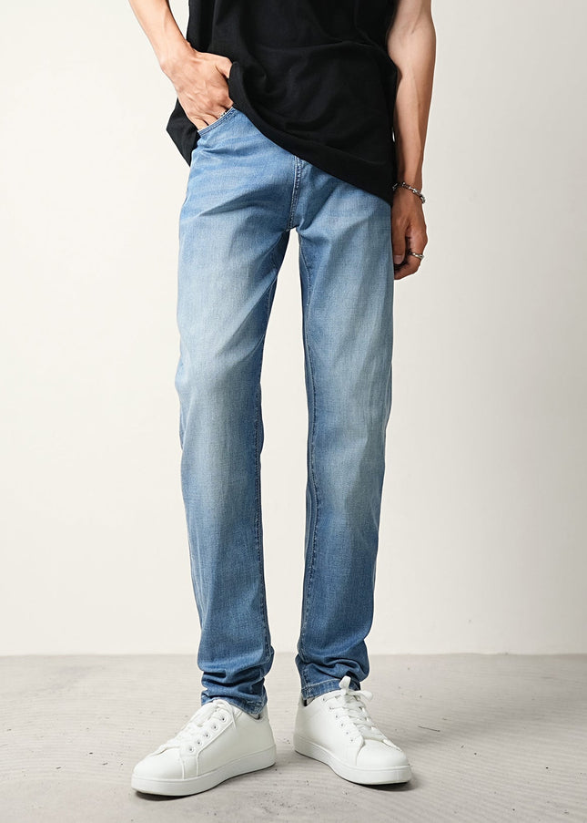 Light Blue Thin Loose Tapered Stretch Jeans Men’s Summer - Men’s Jeans