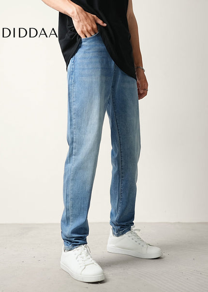Light Blue Thin Loose Tapered Stretch Jeans Men’s Summer - Men’s Jeans