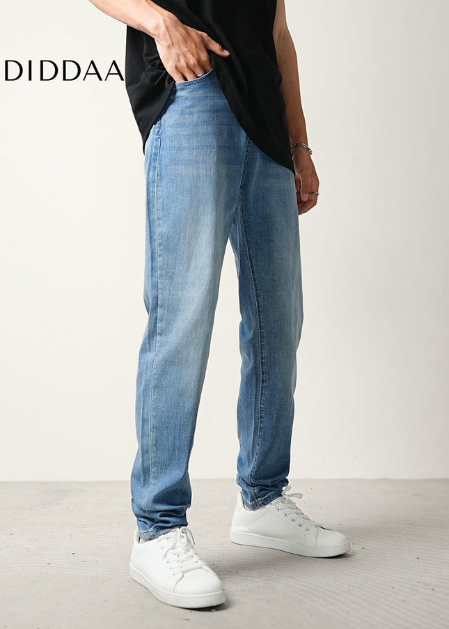Light Blue Thin Loose Tapered Stretch Jeans Men’s Summer - Men’s Jeans
