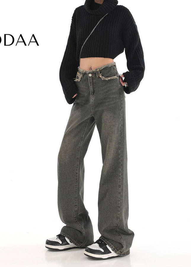 Light Blue Trendy Women’s High-Waisted Wide-Leg Jeans - S / Green - Women’s Jeans