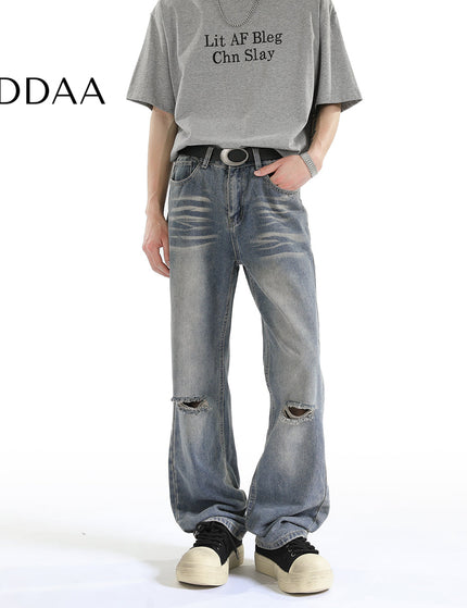 Light Blue Vintage Distressed Ripped Jeans Men’s Loose Design - S / Light Blue - Men’s Jeans