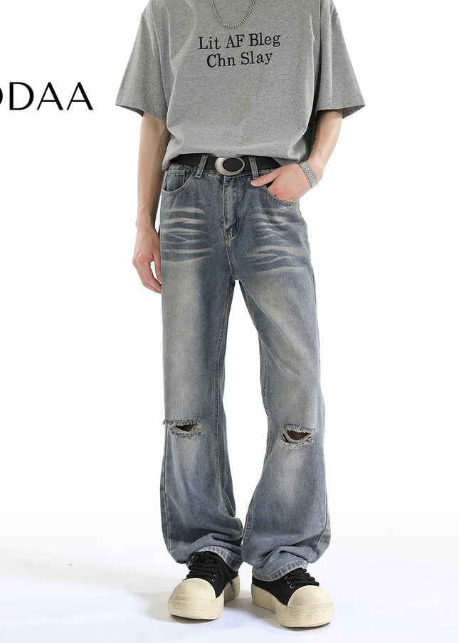Light Blue Vintage Distressed Ripped Jeans Men’s Loose Design - S / Light Blue - Men’s Jeans