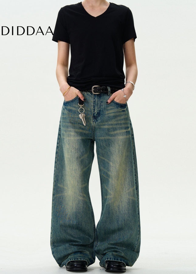 Light Blue Vintage Distressed Wide-Leg Jeans Unisex - Men’s Jeans