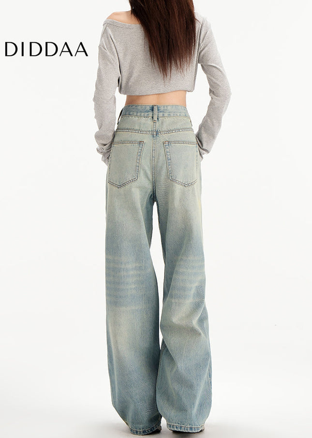 Light Blue Vintage Frayed Wide-Leg Jeans Women’s - Women’s Jeans