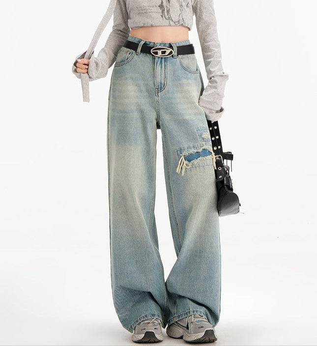 Light Blue Vintage Frayed Wide-Leg Jeans Women’s - Women’s Jeans