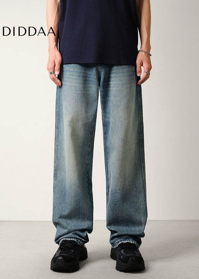 Light Blue Vintage Loose Fit Wide-Leg Jeans Men’s All Season - Men’s Jeans