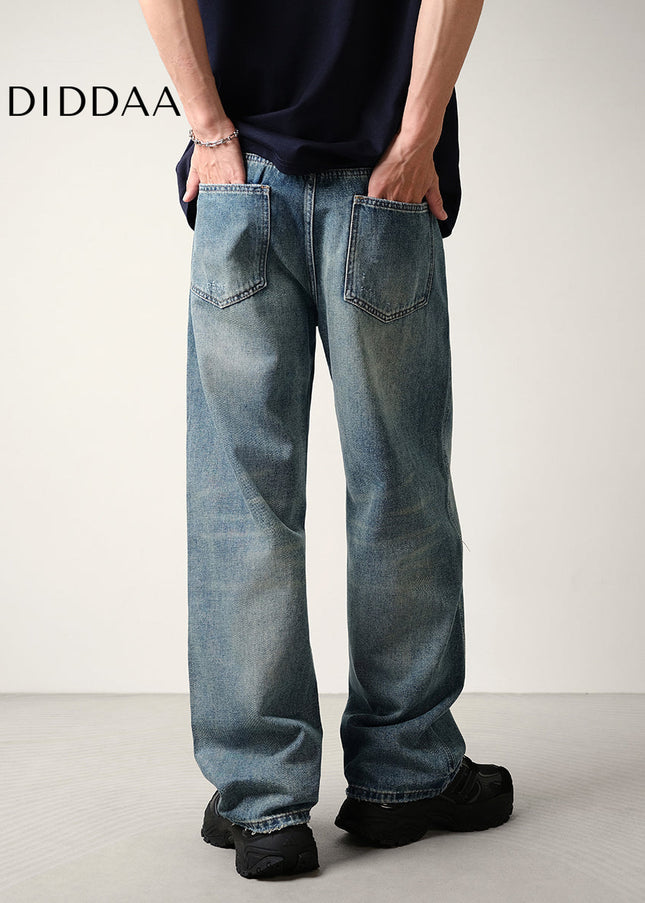 Light Blue Vintage Loose Fit Wide-Leg Jeans Men’s All Season - Men’s Jeans