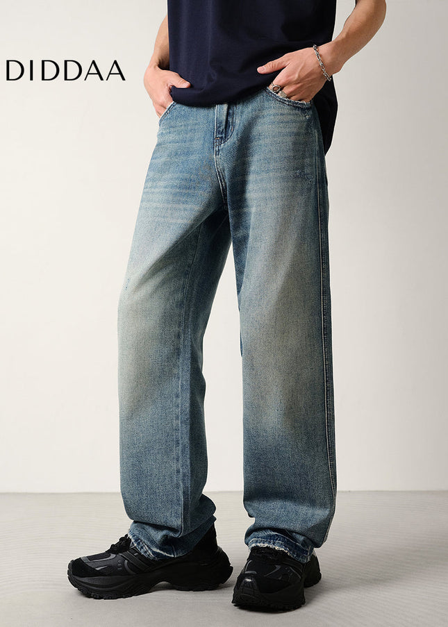Light Blue Vintage Loose Fit Wide-Leg Jeans Men’s All Season - Men’s Jeans