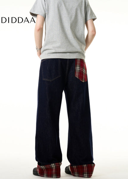 Light Blue Vintage Loose Straight-Leg Patchwork Jeans - Men’s Jeans