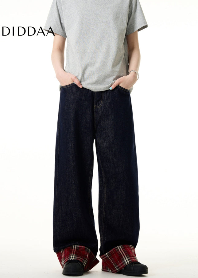 Light Blue Vintage Loose Straight-Leg Patchwork Jeans - Men’s Jeans