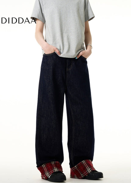 Light Blue Vintage Loose Straight-Leg Patchwork Jeans - Men’s Jeans