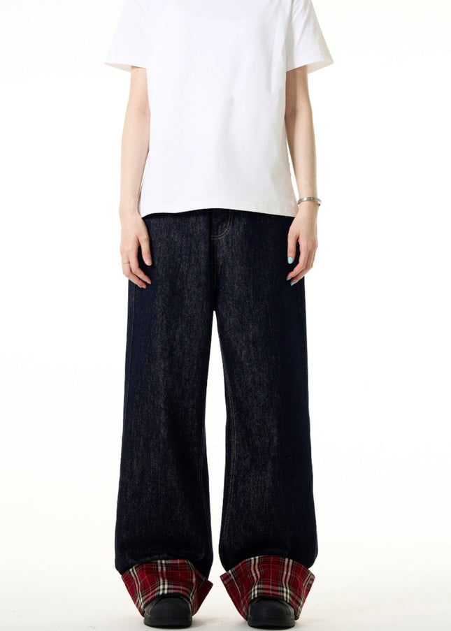 Light Blue Vintage Loose Straight-Leg Patchwork Jeans - Men’s Jeans