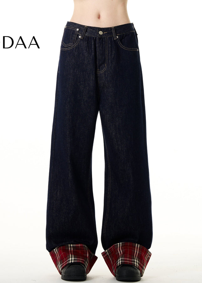 Light Blue Vintage Loose Straight-Leg Patchwork Jeans - S / Dark Blue - Men’s Jeans