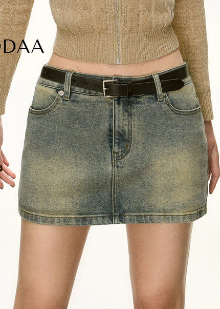 Light Blue Vintage Low Waist Denim Skirt for Summer - XS / Blue - Skirts