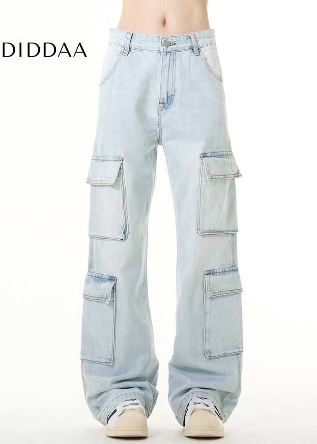 Light Blue Vintage Multi Pocket Cargo Jeans - Men’s Jeans